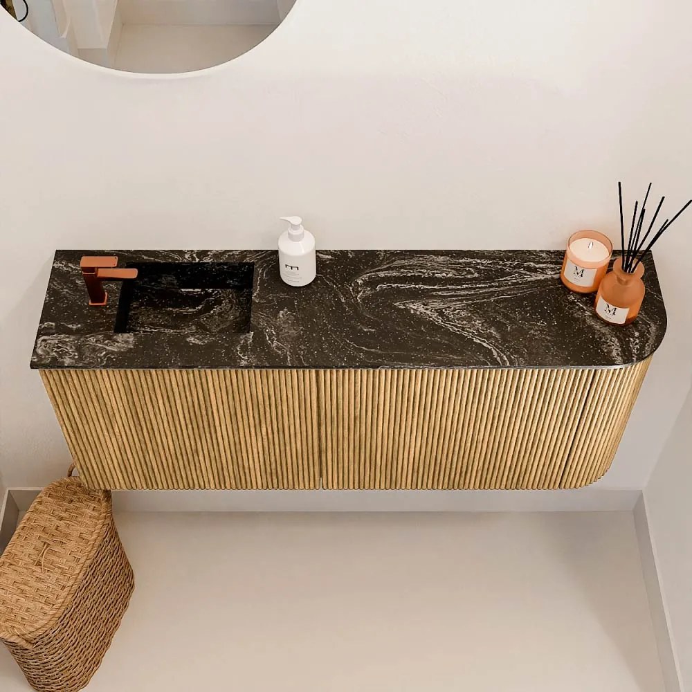 Mondiaz Joya DLux 100cm toiletmeubel ronding rechts oak met wastafel faye links 1 kraangat lava