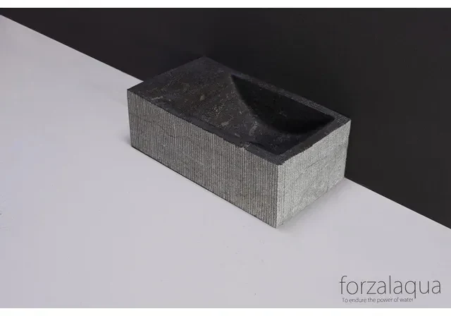Forzalaqua Venetia fonteinbak 40x22x10cm wasbak Rechts 1 kraangat links Natuursteen Hardsteen gezoet & gefrijnd 8011220