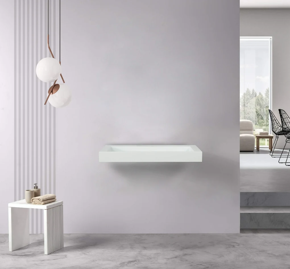 Saniclear Hoya solid surface wastafel 80x45,5cm zonder kraangat mat wit