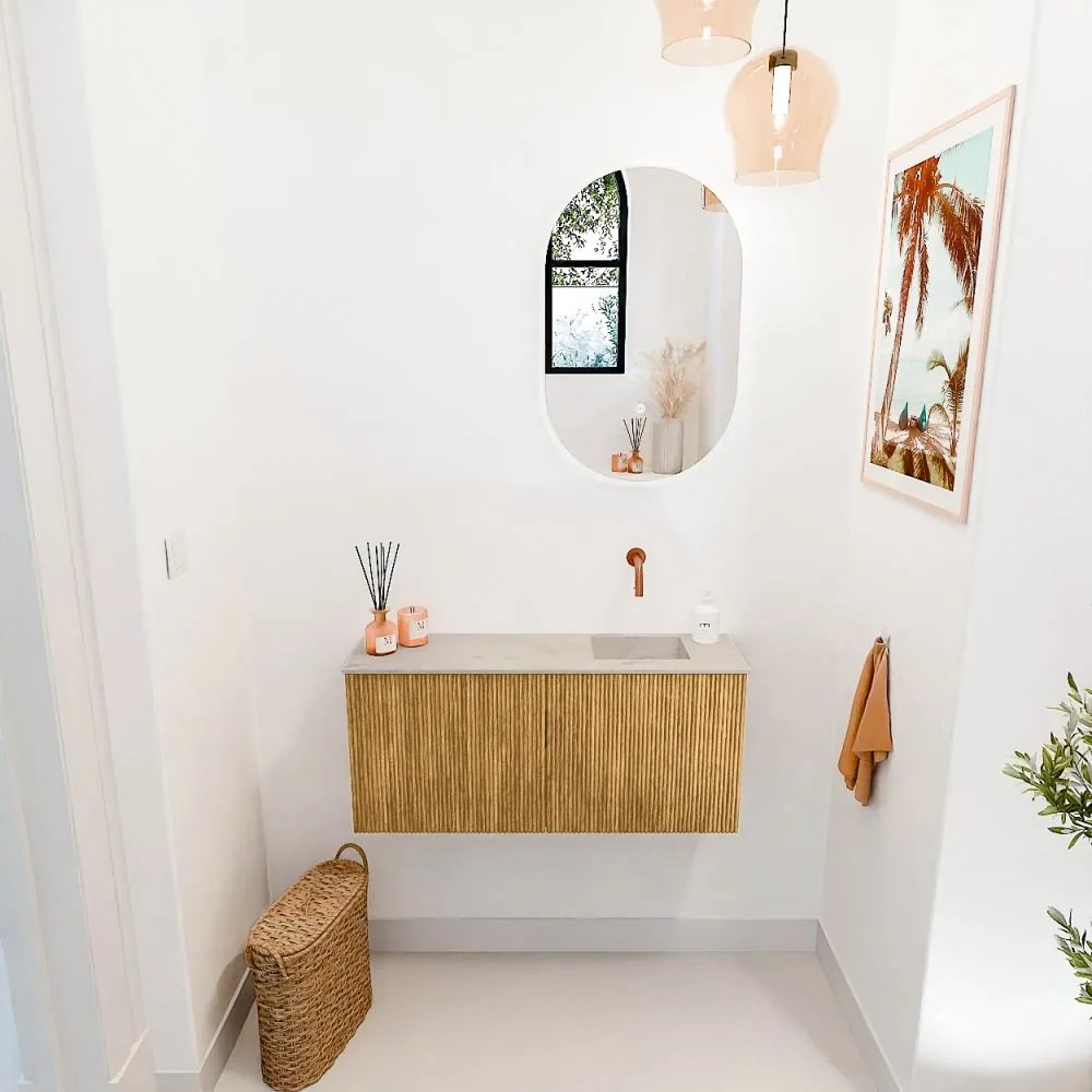 Mondiaz Joya DLux 90cm toiletmeubel oak met wastafel faye rechts zonder kraangat opalo