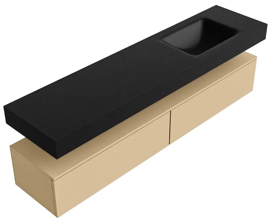 Zaro Alan badmeubel 190cm sand 2 lades met vrijhangende wastafel cloud rechts zonder kraangat urban