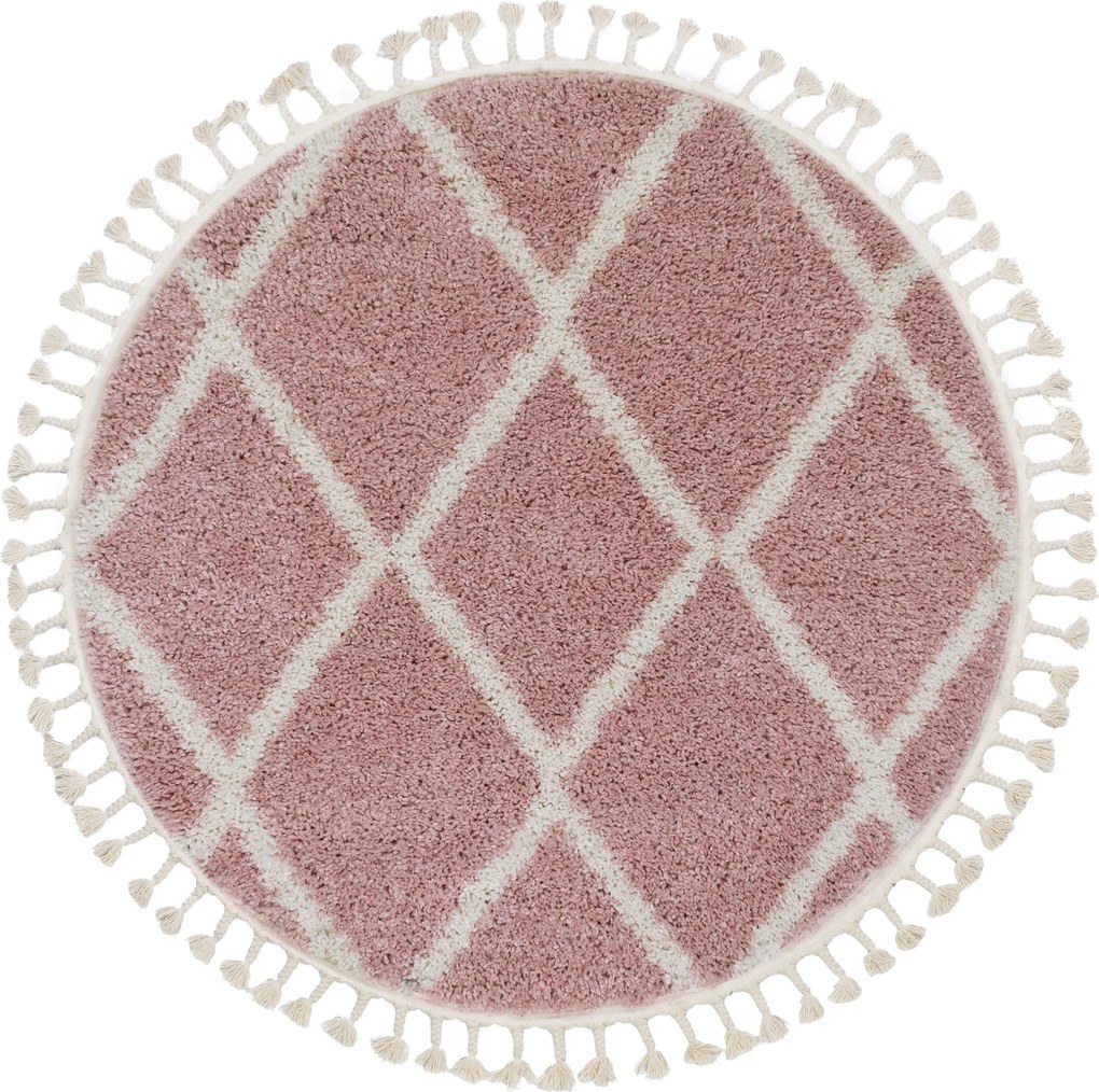 Tapijt BERBER TROIK A0010 ROND rozekleuring  / witrand ,  Barber , marokkaanse shaggy