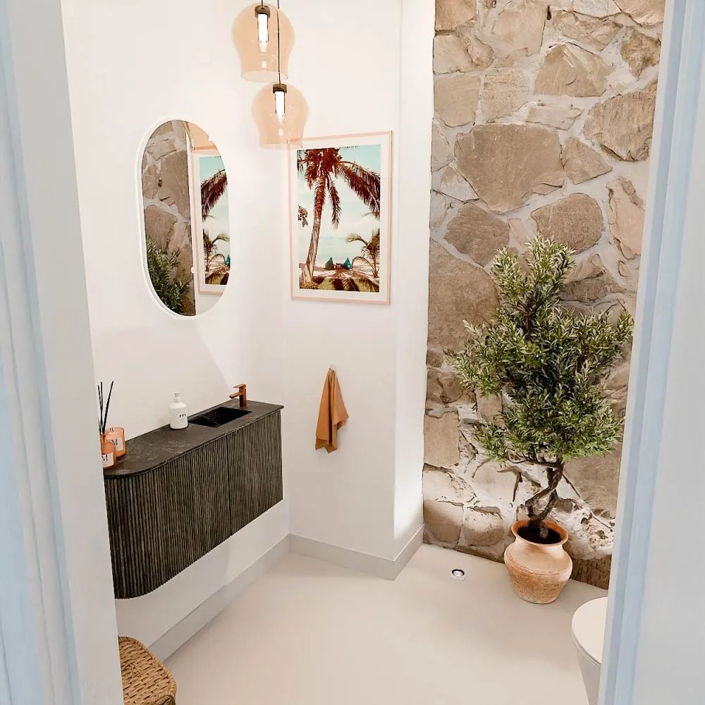 Mondiaz Joya DLux 80cm toiletmeubel ronding links shadow met wastafel faye rechts 1 kraangat lava
