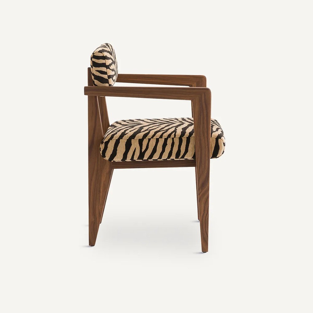 Tafelfauteuil in notenhout, jacquard stof, Izag