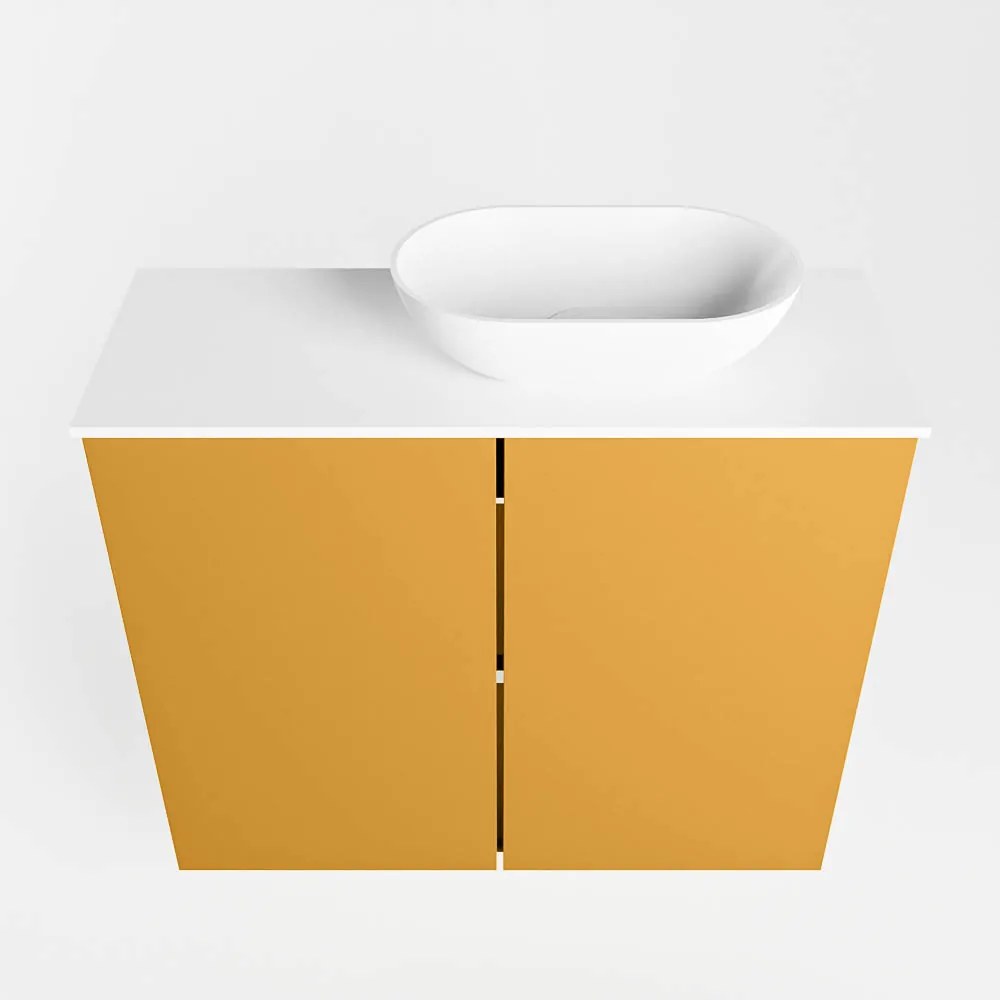 Mondiaz Fowy toiletmeubel 60cm ocher met witte waskom rechts en kraangat