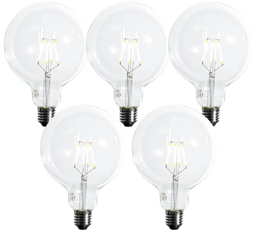 Set van 5 E27 dimbare LED spiraal filament G125 5W 450 lm 2700K