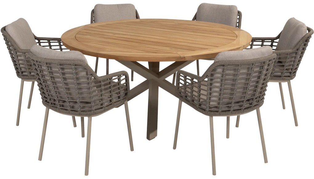 Puglia Prado dining tuinset 160øx75 cm rond 7 delig teak latte Taste 4SO