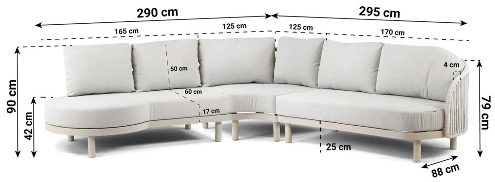 Hoek loungeset 5 personen Aluminium/rope Taupe  Santika Furniture Santika