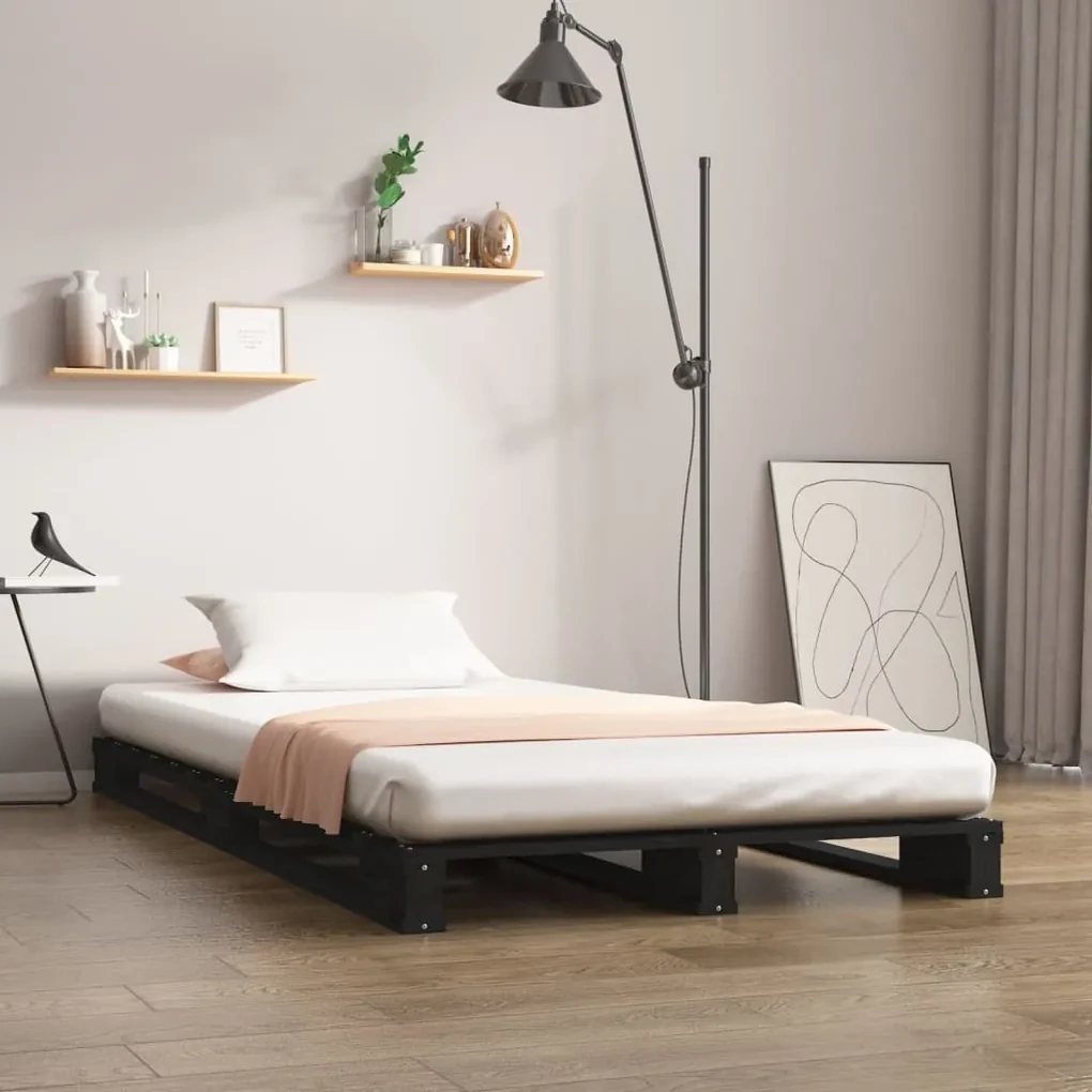 vidaXL Bedframe massief grenenhout zwart 90x190 cm 3FT single