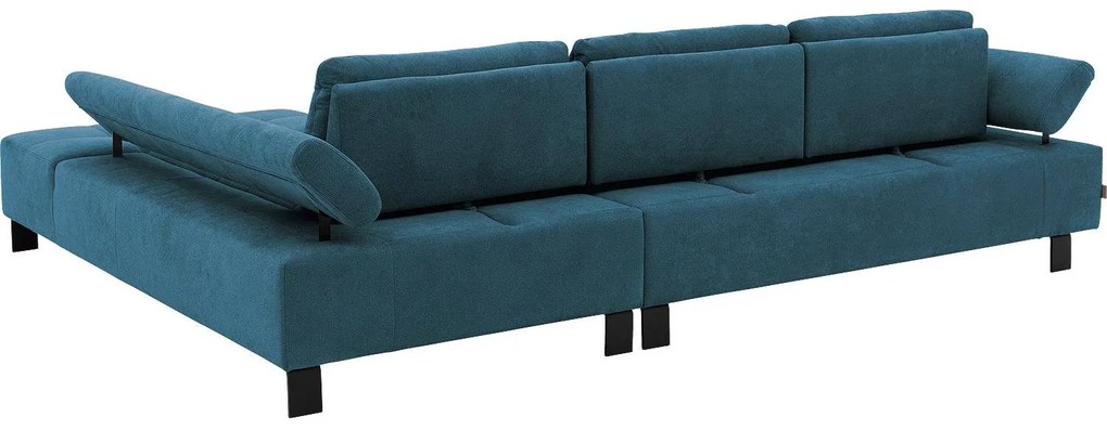 Goossens Bank Alvin blauw, stof, 3-zits, modern design met chaise longue rechts