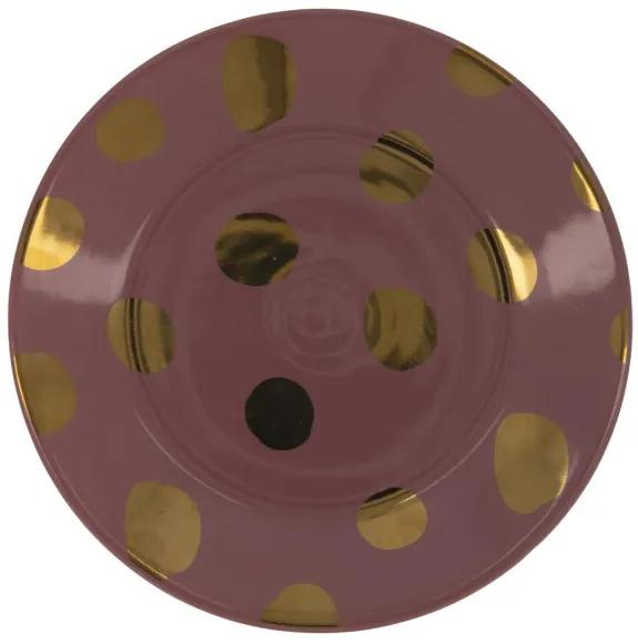 Gebaksbord - 17 Cm - Bergen - Roze Met Gouden Stip
