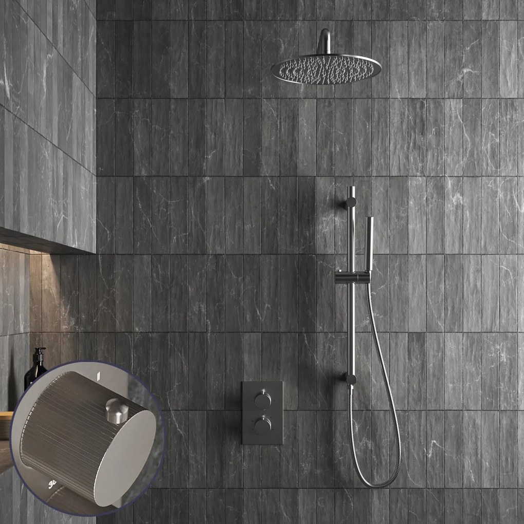 Saniclear Exclusive Stripes inbouw regendouche met 20cm hoofddouche, muurarm en glijstang RVS