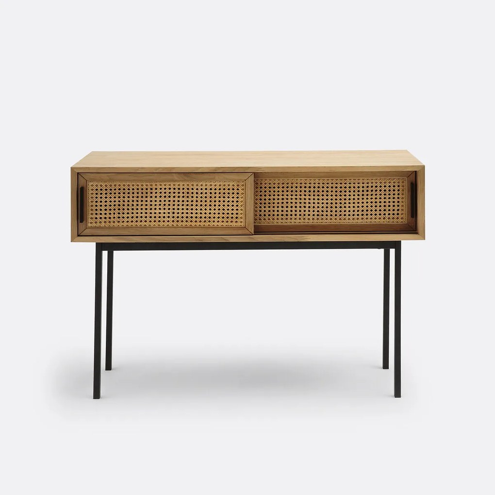 Wandtafel in eikenhout, deuren in rotan Waska