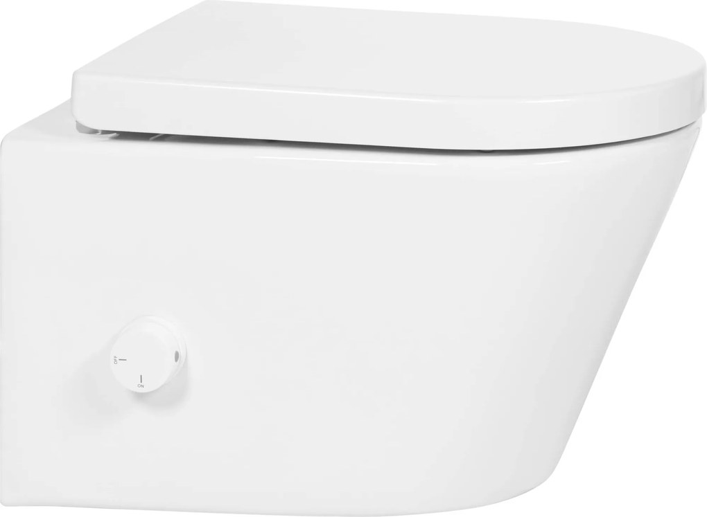 Saqu Wash 2.0 randloos hangtoilet met koudwater-bidetkraan en toiletbril wit