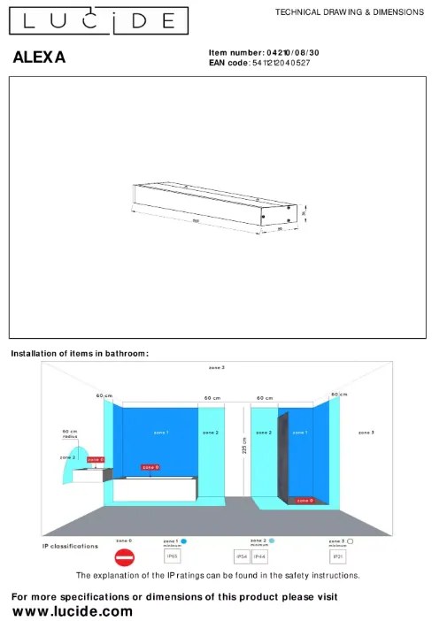 Lucide Alexa wandlamp LED 60cm zwart mat