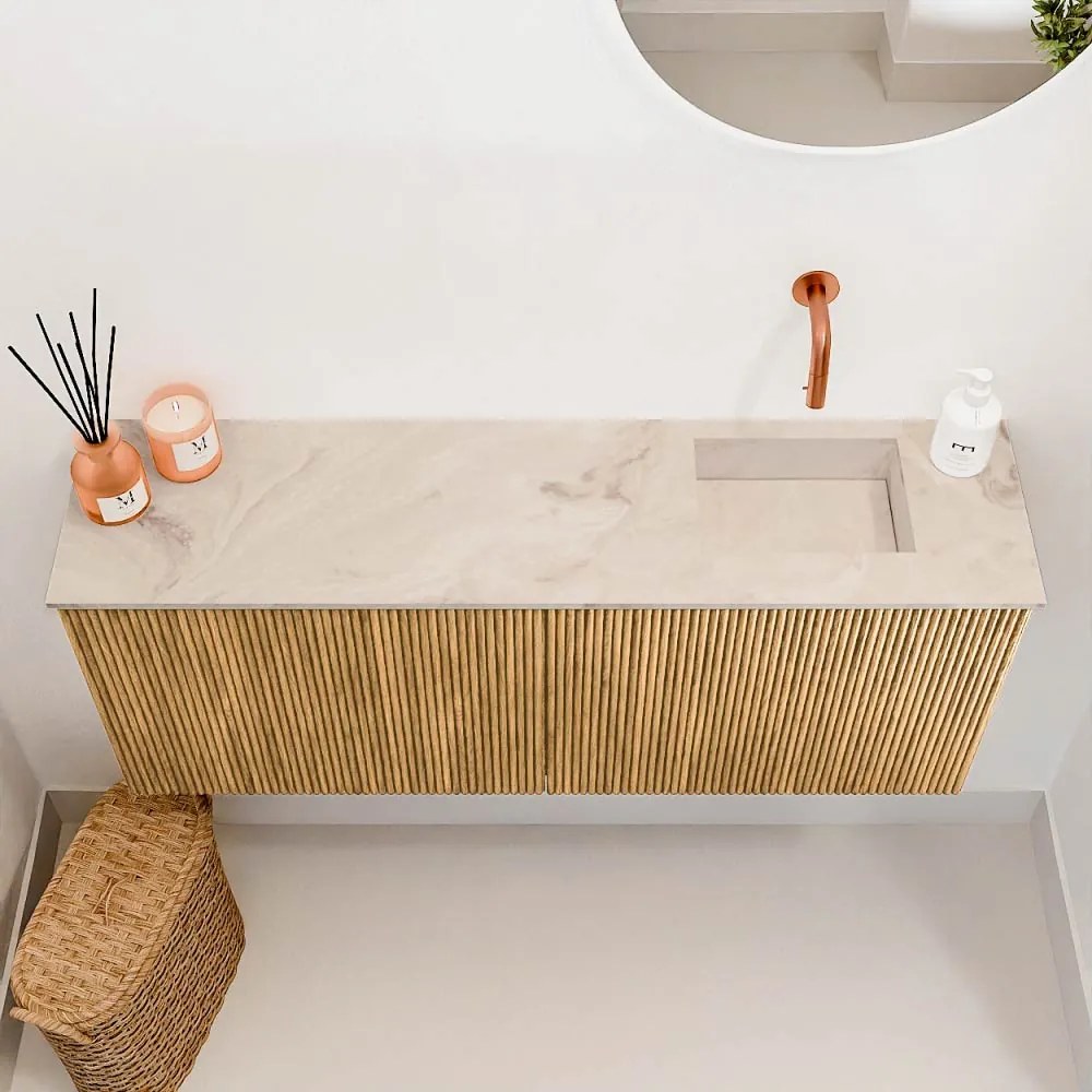 Mondiaz Joya DLux 100cm toiletmeubel oak met wastafel faye rechts zonder kraangat frappe