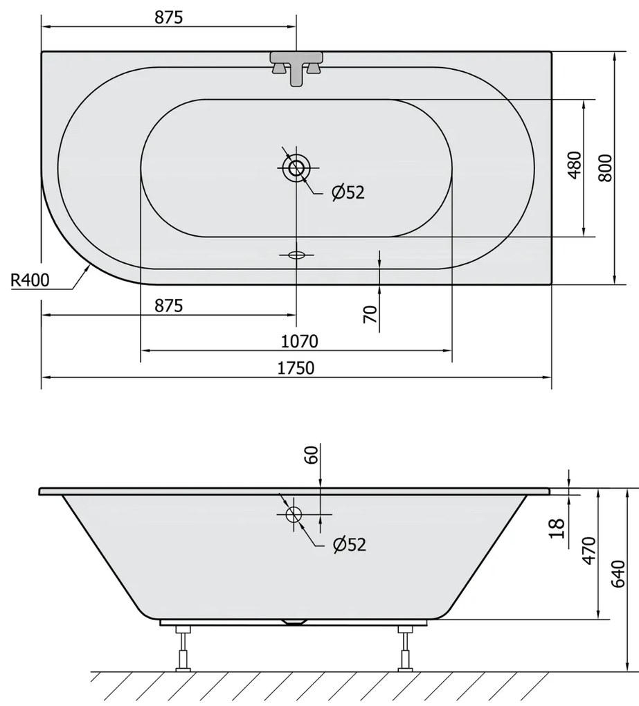 Polysan Viva Slim inbouw hoekbad rechts 175x80x47cm wit