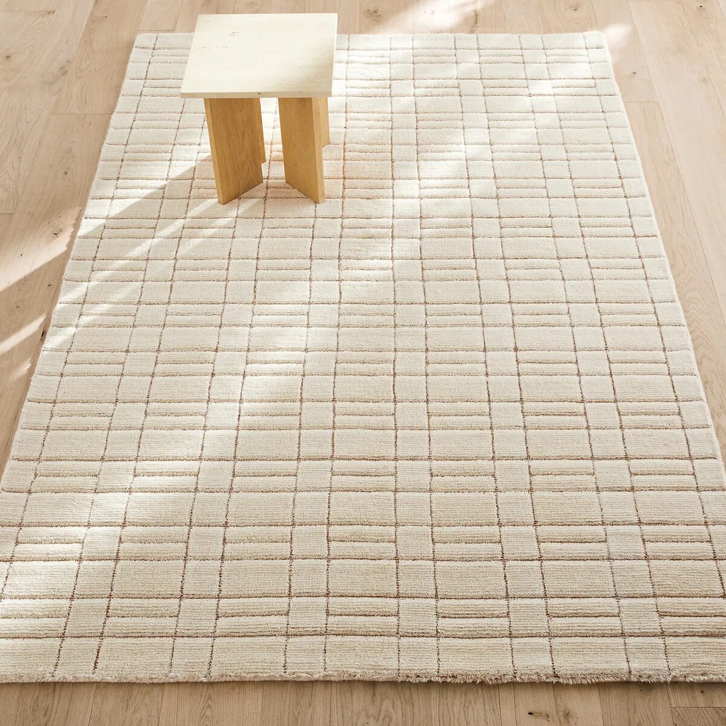 Raster vloerkleed in zuiver wol met de hand geknoopt, Mondria