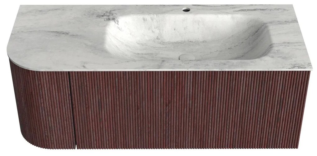 Mondiaz Kurve-dlux 115cm badmeubel ronding links ruby met 1 lade en deur en wastafel big small kraangat rechts opalo