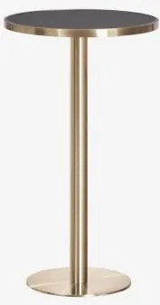 Ronde Hoge Barkruktafel Ø60 Cm In Xiren Gres Zwart - Geborsteld Goud - Sklum