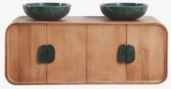 Dubbel Zwevend Badkamermeubelset 130x45 Cm Van Mangohout En Natuurlijke Kivalina-steen Udaipur Groen Marmer - Mangohout & 2 X Onde Groene Marmeren -