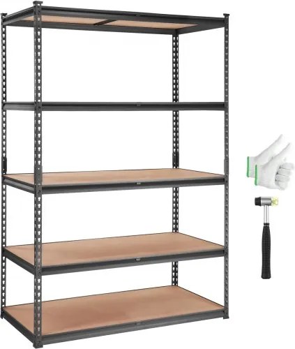 VEVOR 5-laags verstelbaar opbergrek, draagvermogen 2000 lbs, robuuste garageplanken, metalen organizer, zwart, 48 x 24 x 72 inch, voor keuken, voorraadkast, kelder, badkamer, wasruimte