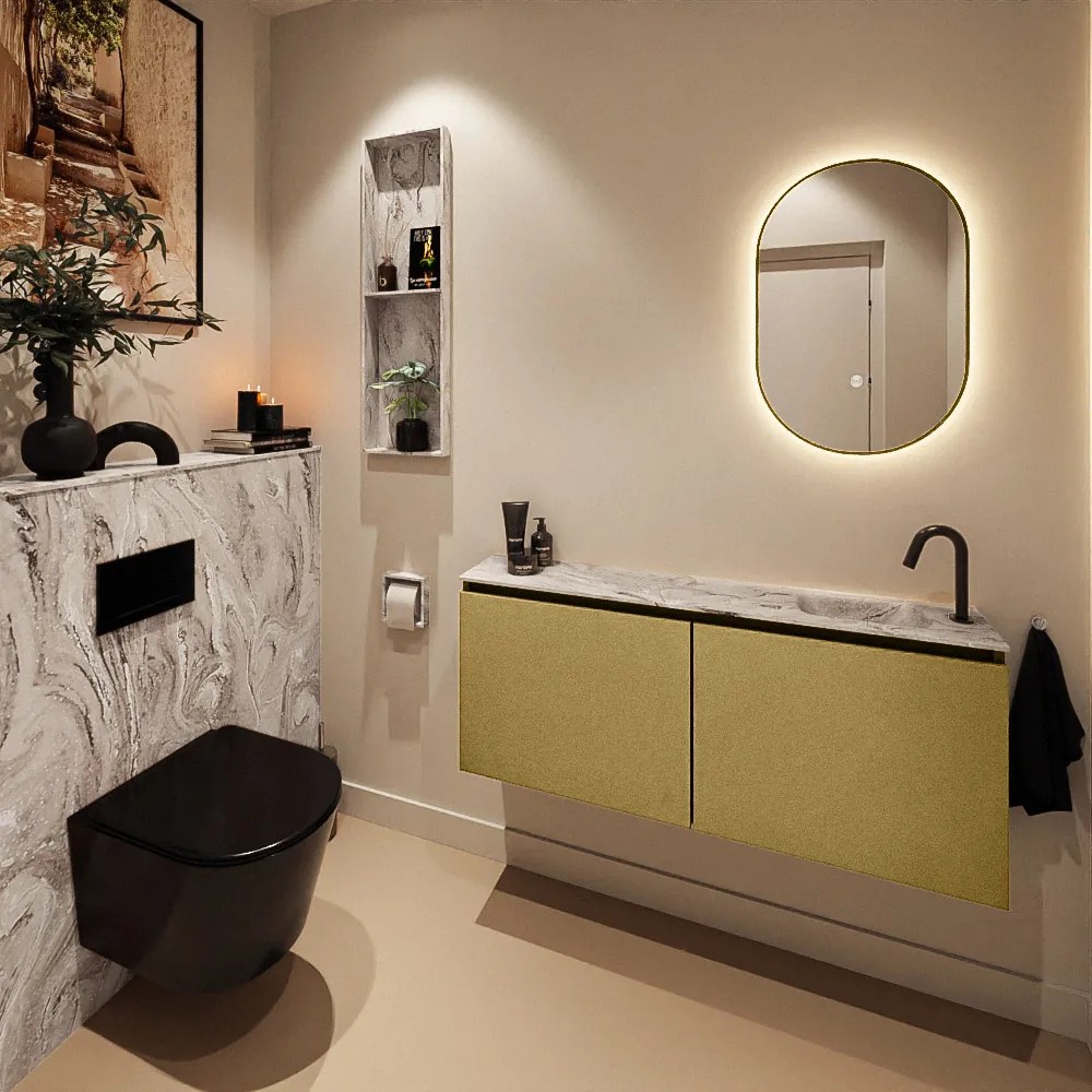 Mondiaz Ture DLux toiletmeubel 120cm oro met wastafel glace rechts met kraangat