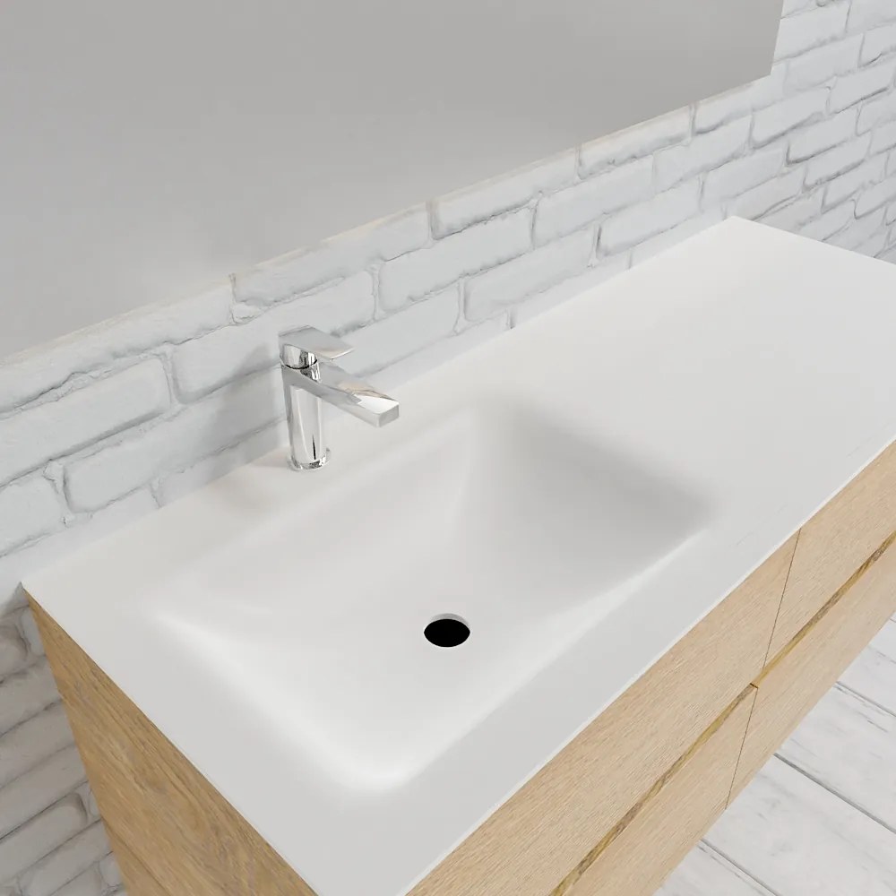 Zaro Valencia Solid Surface badmeubel 120cm licht eiken 1 kraangat spoelbak links met 4 lades