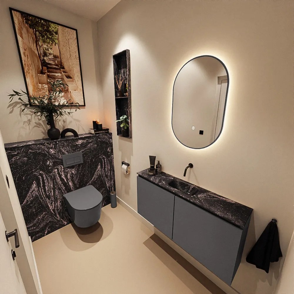 Mondiaz Ture DLux toiletmeubel 100cm dark grey met wastafel lava midden zonder kraangat