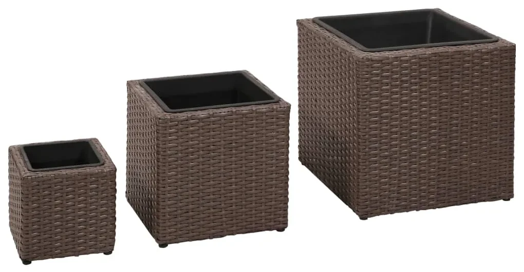 vidaXL Plantenbakken verhoogd 3 st poly rattan bruin