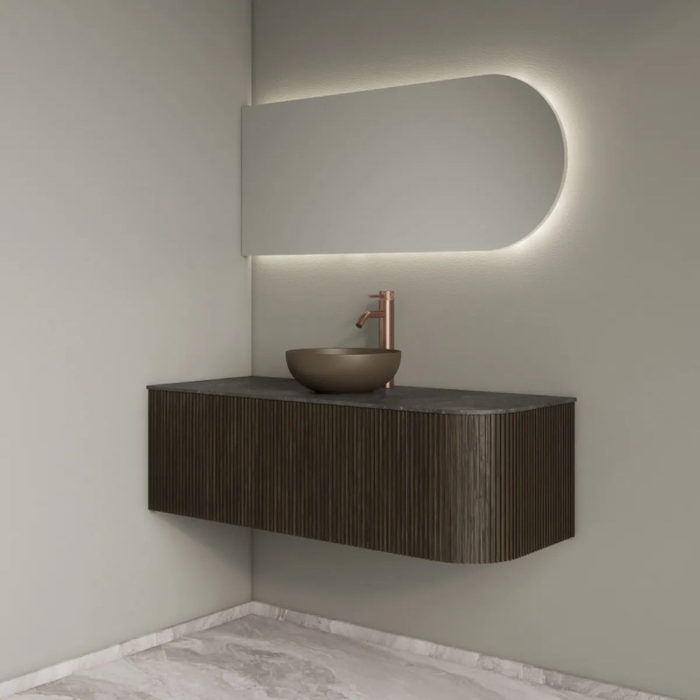 Gliss Design Alluro badmeubel ribbelfront met ronding rechts 120cm charcoal en zwart leisteen toppaneel