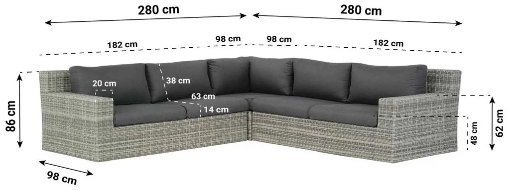 Dining Loungeset 5 personen Wicker Grijs  Garden Collections Amico/Brighton