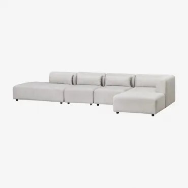4-delige Modulaire Hoekbank Met Chaise Longue Links En Fogler Poef Stof Lichtgrijze - Sklum