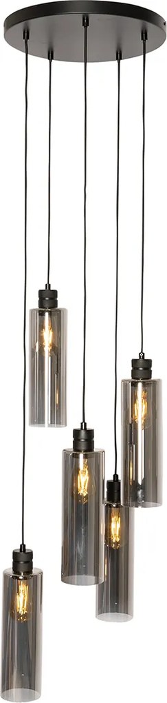 Smart hanglamp zwart met smoke glas incl. 5 Wifi A60 - Stavelot