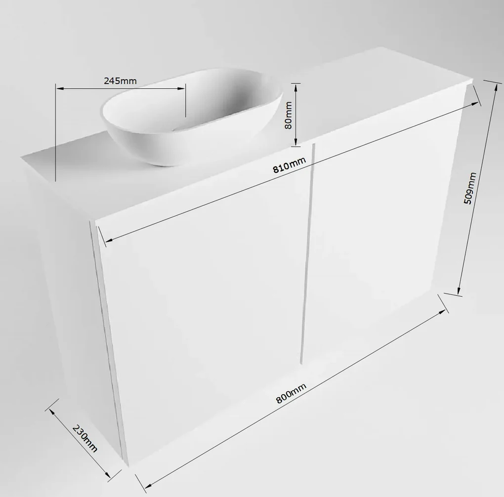 Mondiaz Fowy toiletmeubel 80cm ocher met gele waskom links en kraangat
