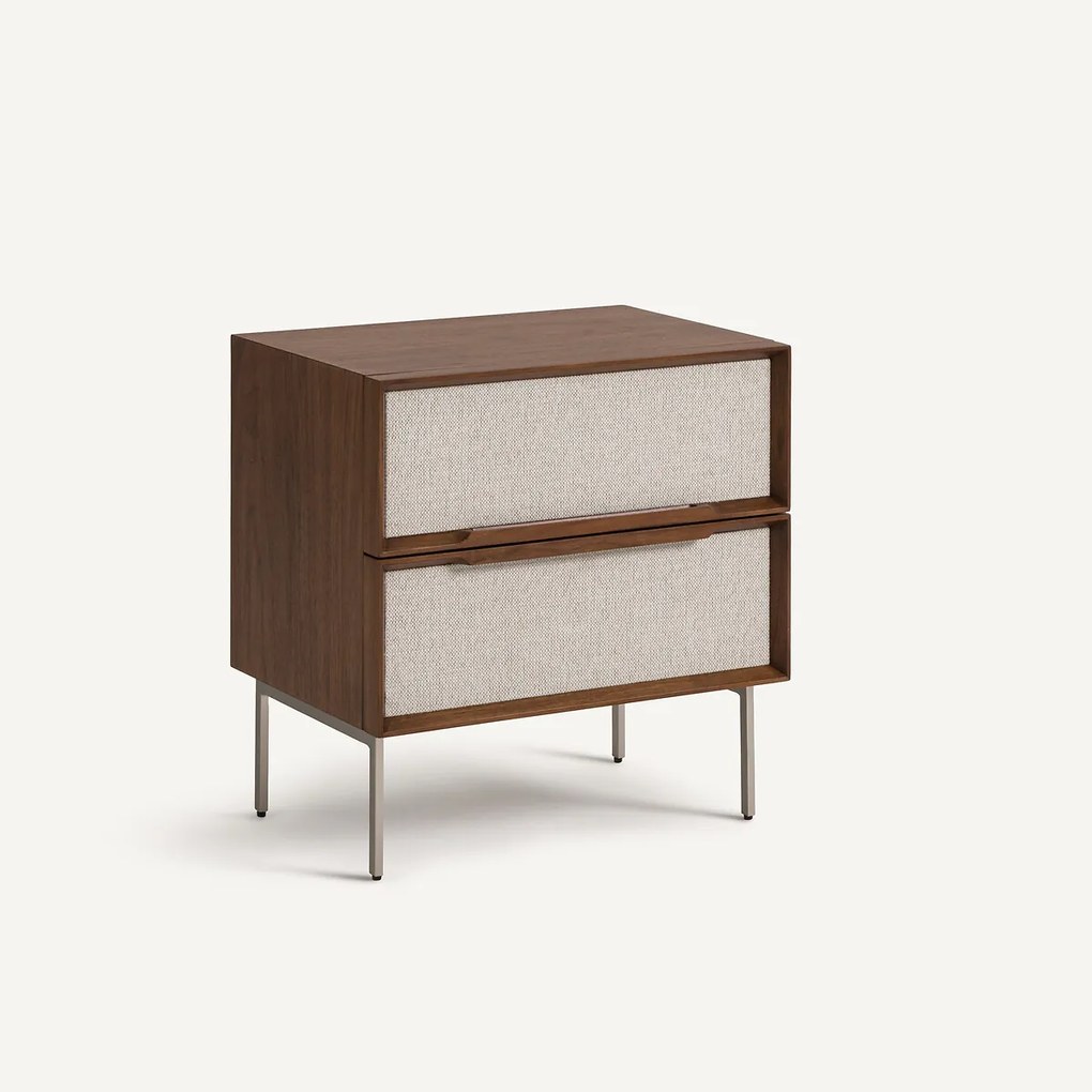 Nachtkastje met 2 laden, walnootfineer en stof, Omid