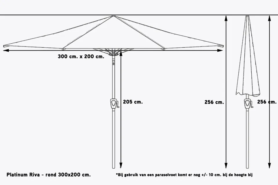 Platinum Riva stokparasol 3x2 m. - Wit