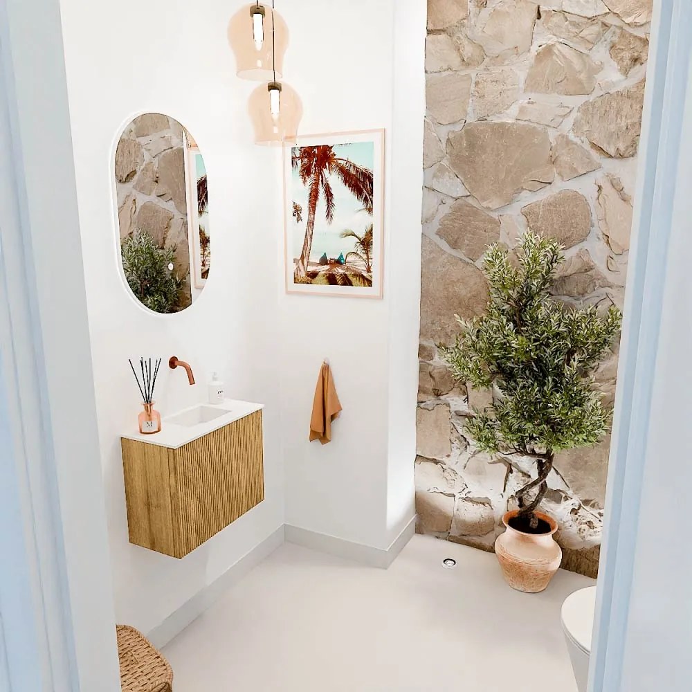 Mondiaz Joya 50cm toiletmeubel oak met wastafel faye rechts zonder kraangat talc