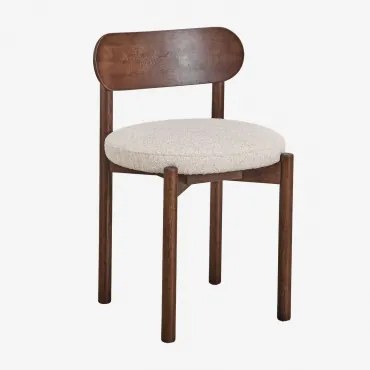 Set Van 4 Eetkamerstoelen In Eikenhout Gestoffeerd Bianca Donker Hout & Crèmebeige Boucléstof - Sklum