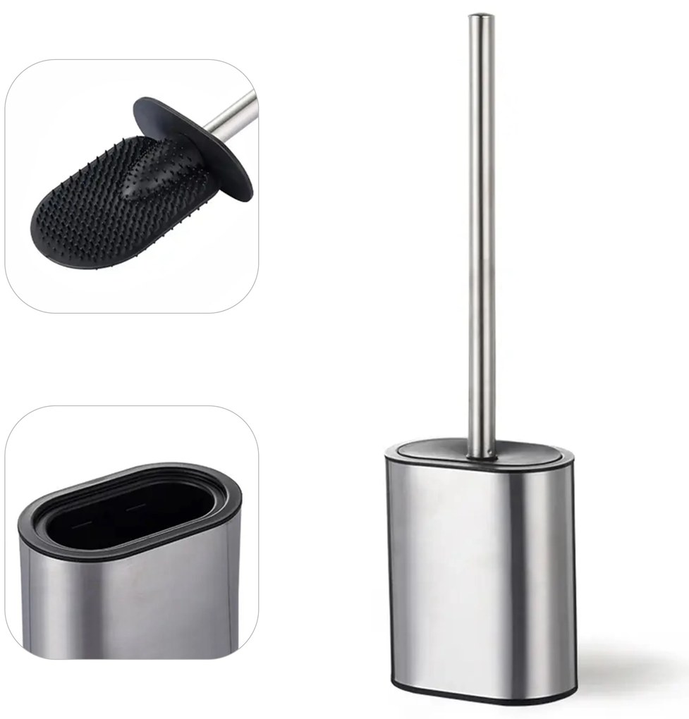 Niceey Silicone Toiletborstel en Houder - WC borstel - RVS