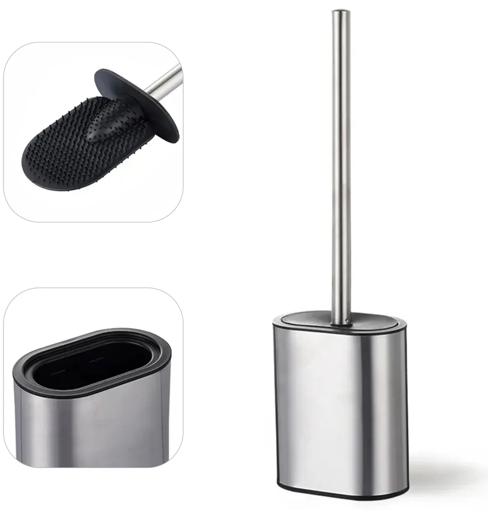 Niceey Silicone Toiletborstel en Houder - WC borstel - RVS