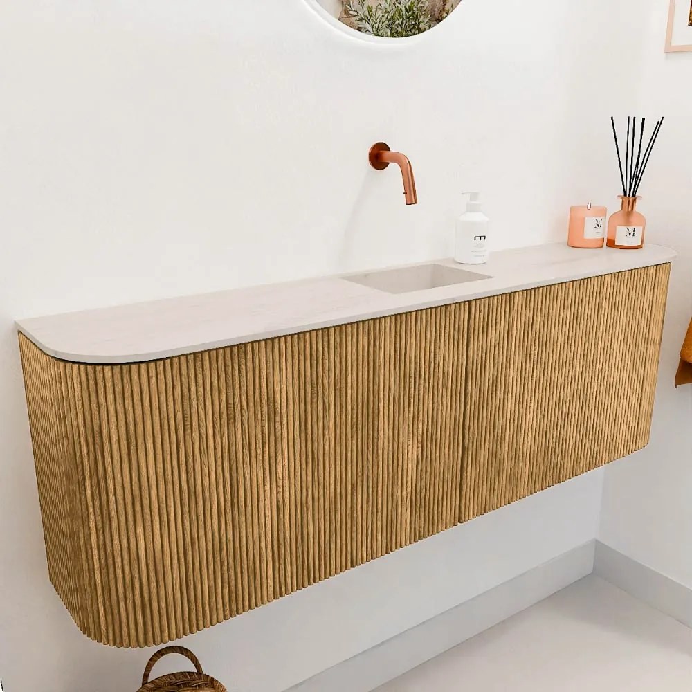 Mondiaz Joya DLux 125cm toiletmeubel ronding links/rechts oak met wastafel faye midden zonder kraangat meli