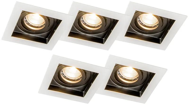Set van 5 inbouwspots wit staal - Carree Design, Modern GU10 vierkant Binnenverlichting Lamp