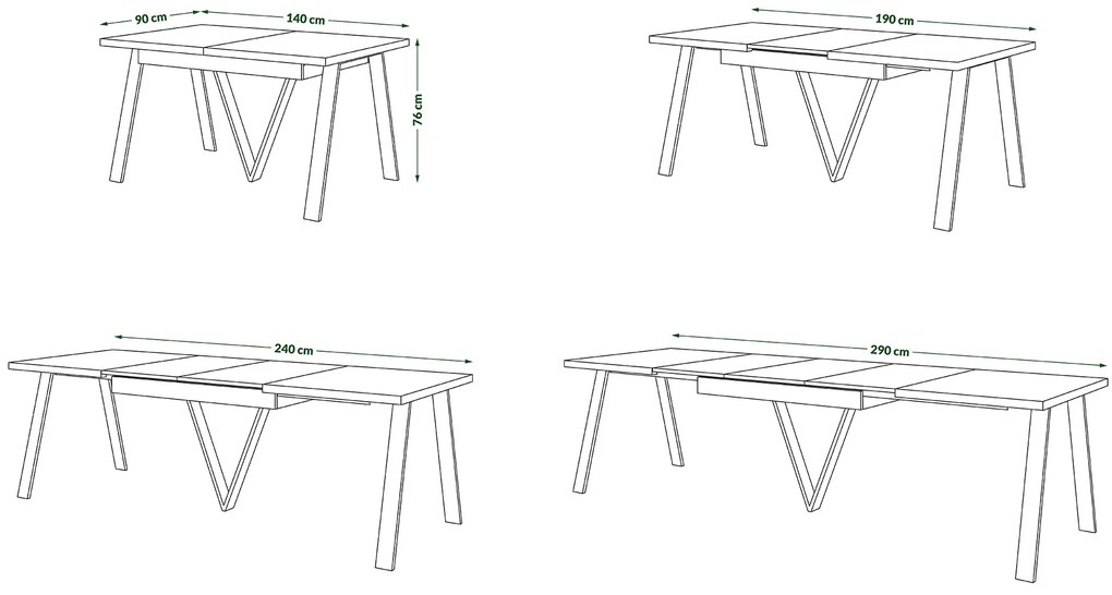 AVERY Doubs-noten/onderkant zwart - LOFT/INDUSTRIËLE TAFEL VOOR WOONKAMER/EETKAMER UITKLAPBAAR TOT 330 cm!