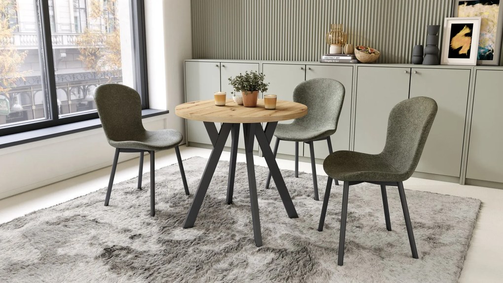 ALMO 80 Eiken Artisan / zwarte poten – ronde tafel met Y-poten, loft/industrieel voor keuken, woonkamer en eetkamer