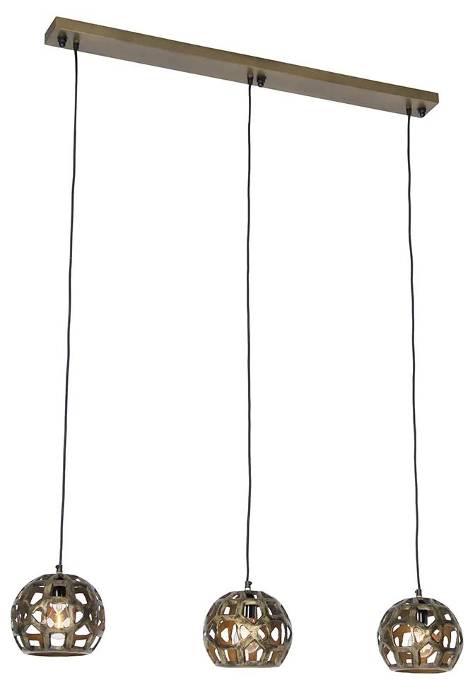 Eettafel / Eetkamer Industriële hanglamp antiek goud langwerpig 3-lichts - Bobby Industriele / Industrie / Industrial E27 Binnenverlichting Lamp