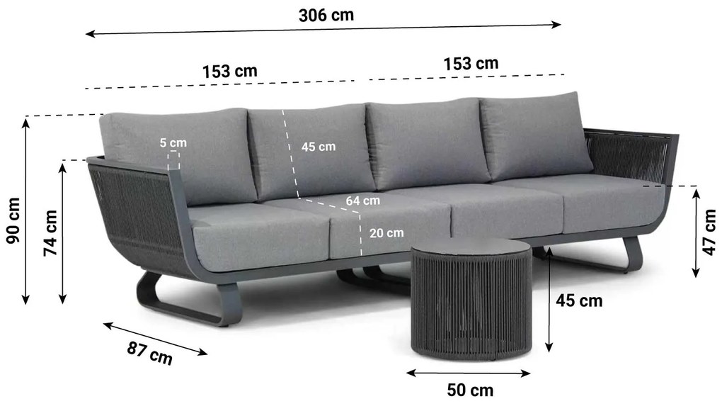 Santika Furniture Santika Corniche Loungebank Rope Grijs 3-delig