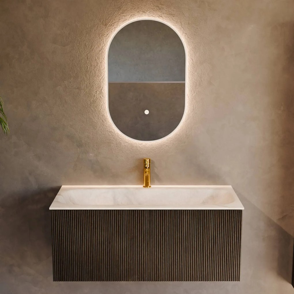 Mondiaz Kurve-dlux 100cm badmeubel shadow met 1 lade en wastafel big medium midden 1 kraangat ostra