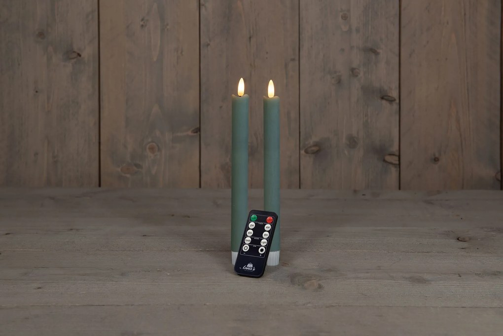 Anna's Collection - Led dinerkaars - jade groen - H 23cm - set van 2 stuks - met afstandsbediening