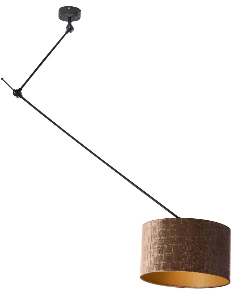 Hanglamp zwart met velours kap krokodil dessin 35cm - Blitz Klassiek / Antiek, Modern E27 rond Binnenverlichting Lamp